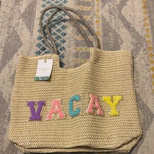 "VACAY" Straw Tote Bag in Natural 15" x 18" NWT